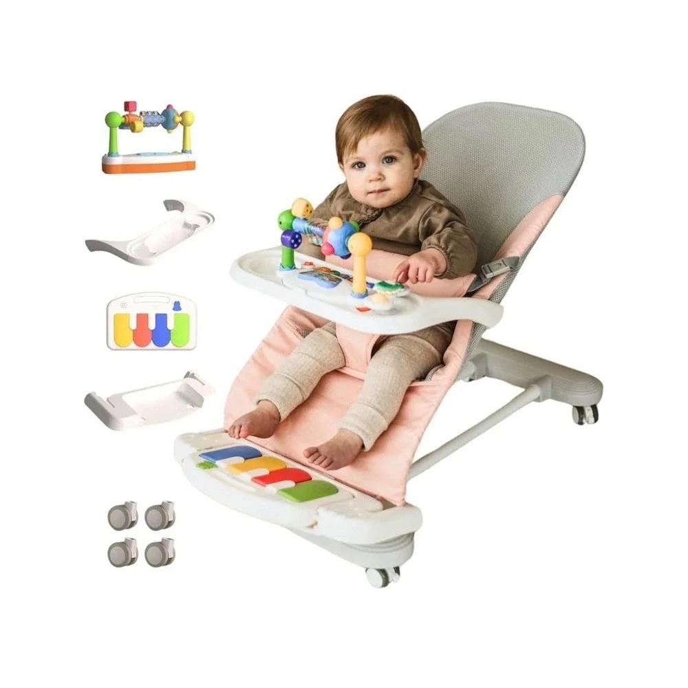 CuddoBaby Baby Bouncer 4-in-1 on Wheels |Detachable Pianos, Feeding Tray| 3-L...